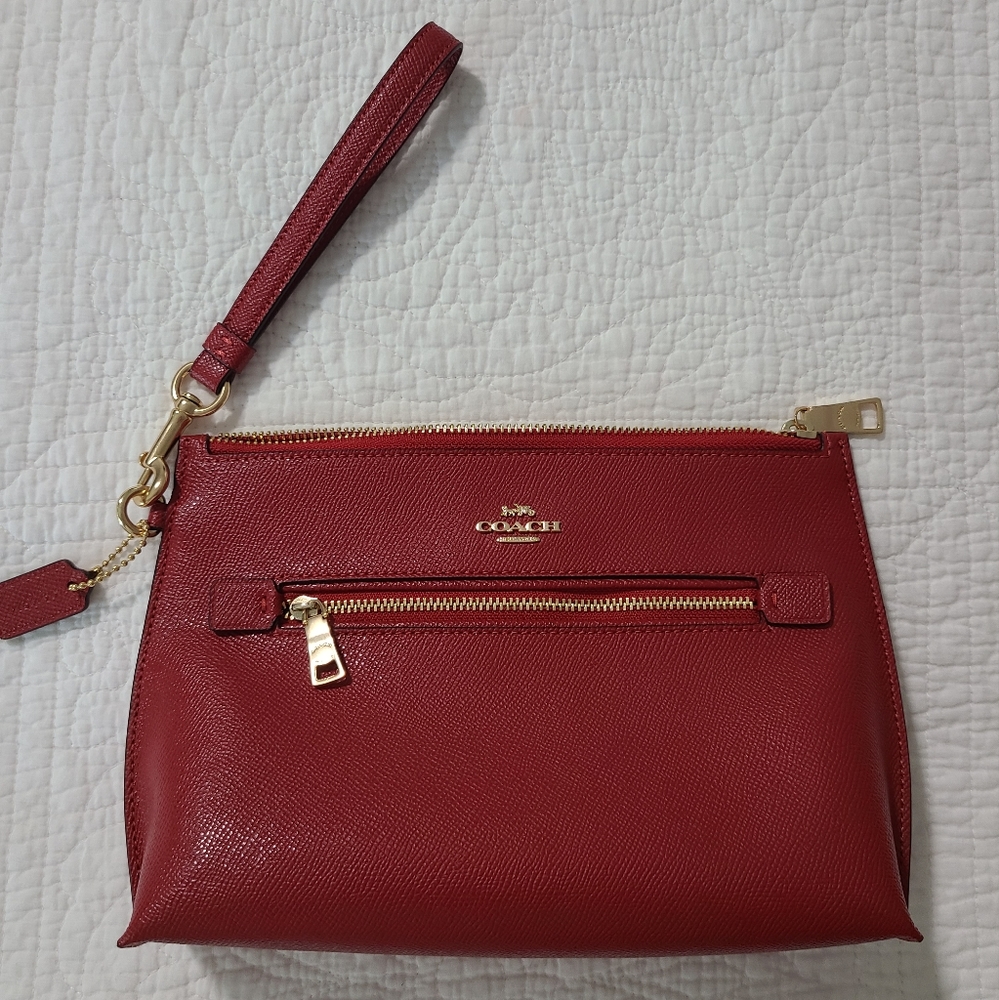 COACH Red Leather Wristlet Clutch